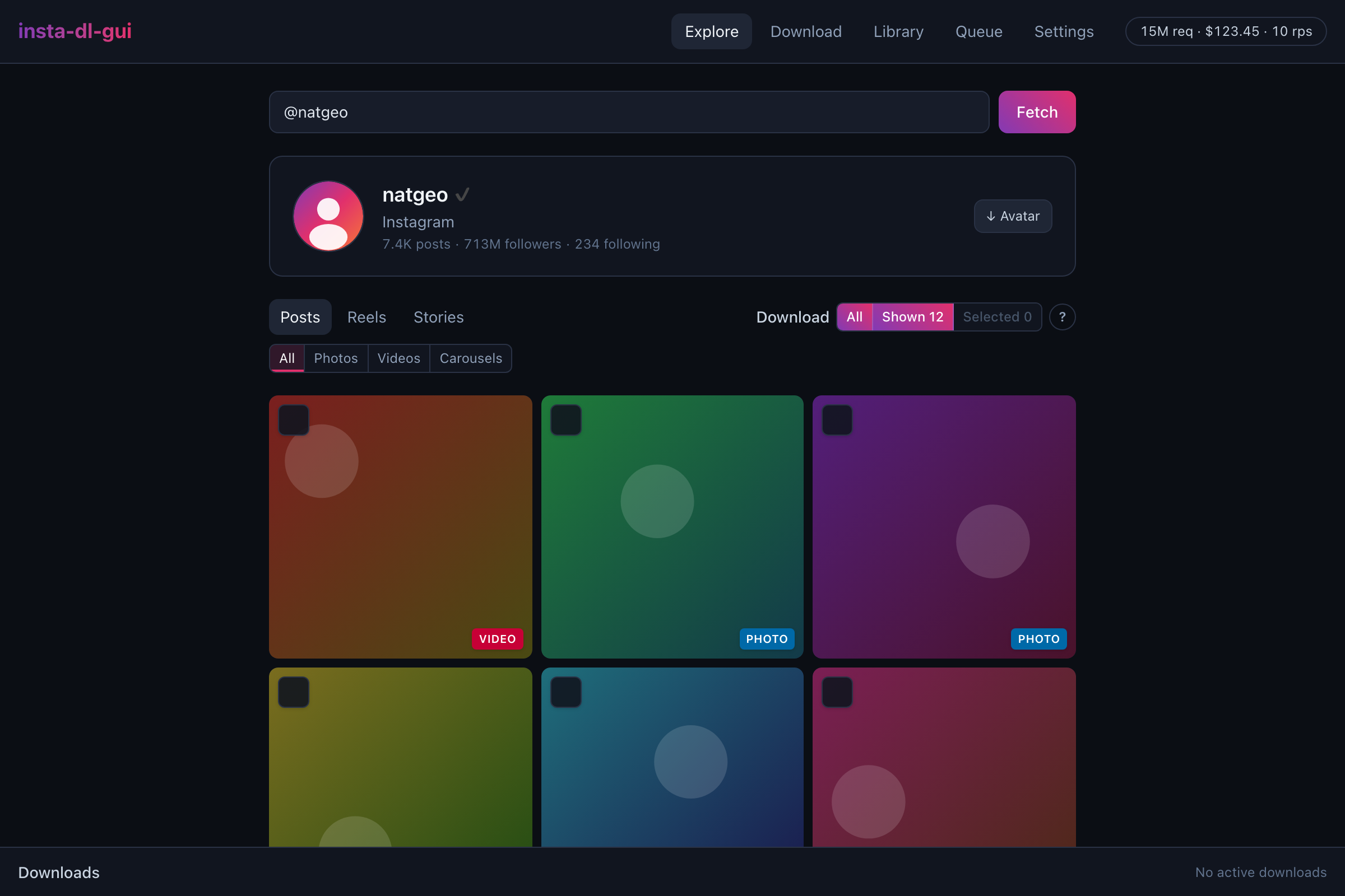 insta-dl-gui Explore profile previews and download controls
